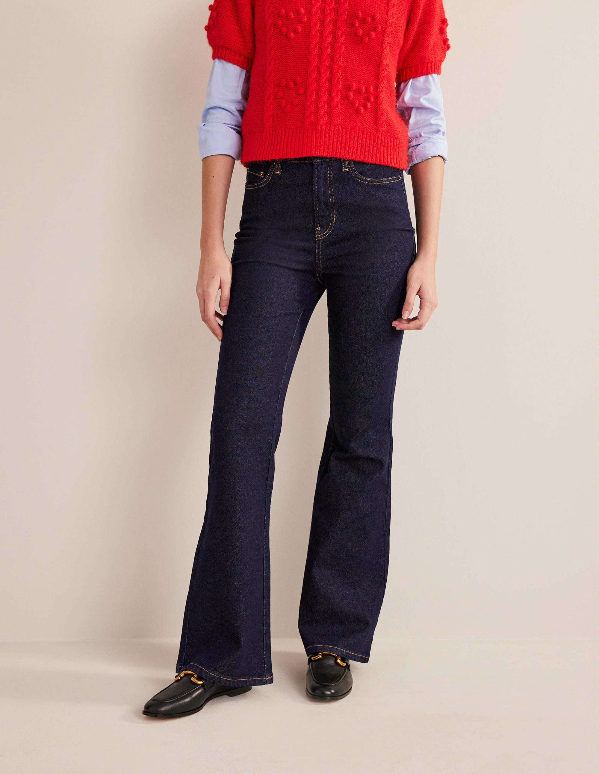 Jeans mit Schlag und hoher Taille-Indigoblau - Image 3