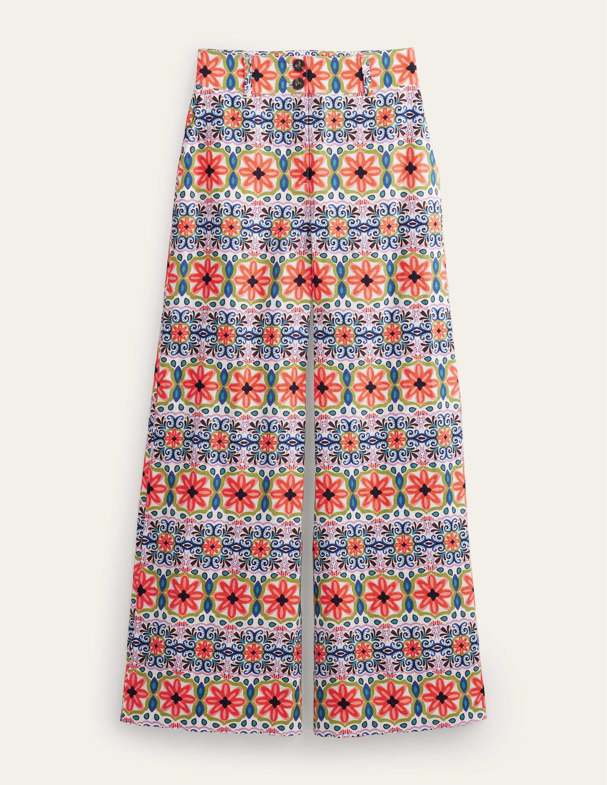 Pantalon large imprimé en lin-Daim Vert Canard-7