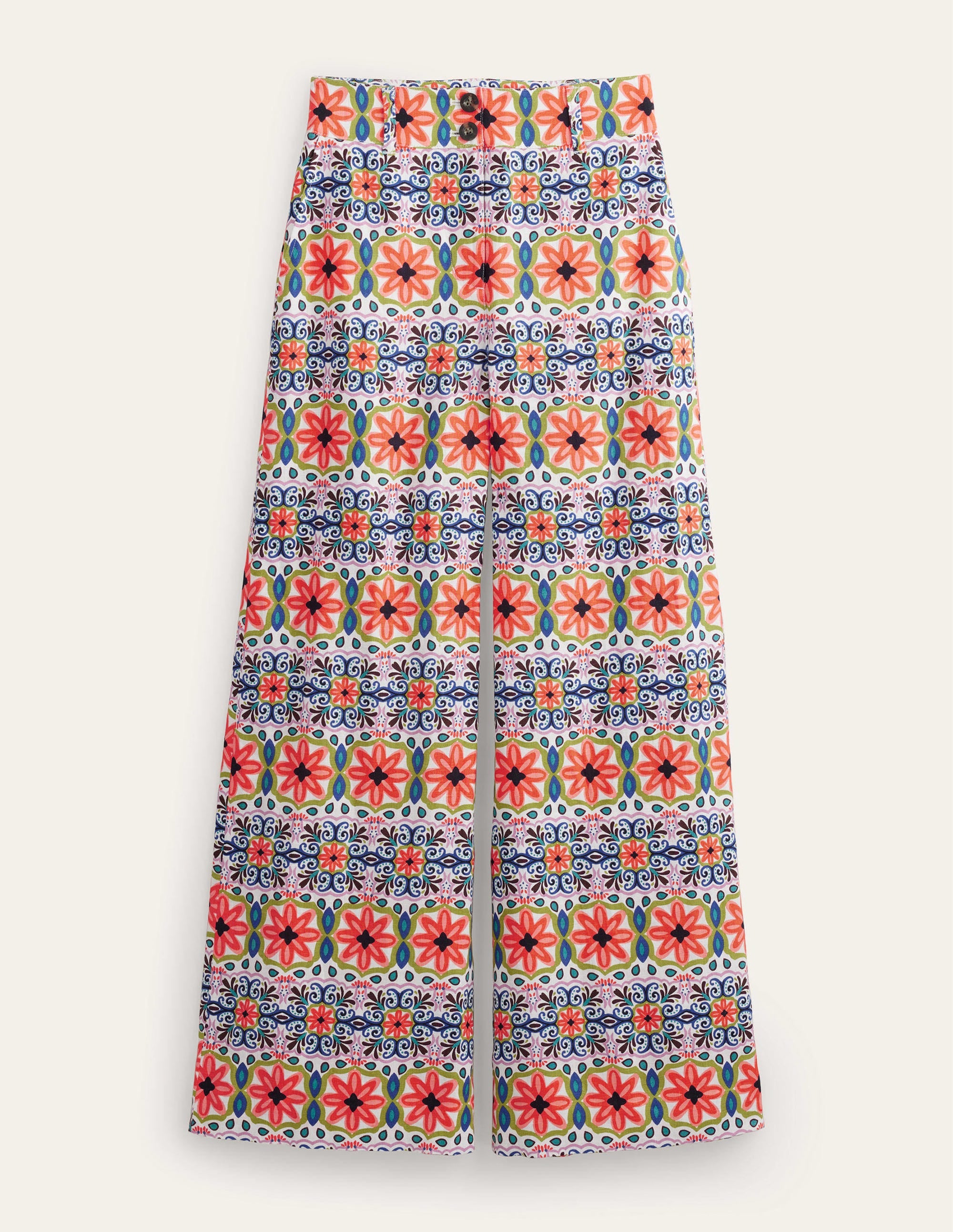 Pantalon large imprimé en lin-Daim Vert Canard - Image 7