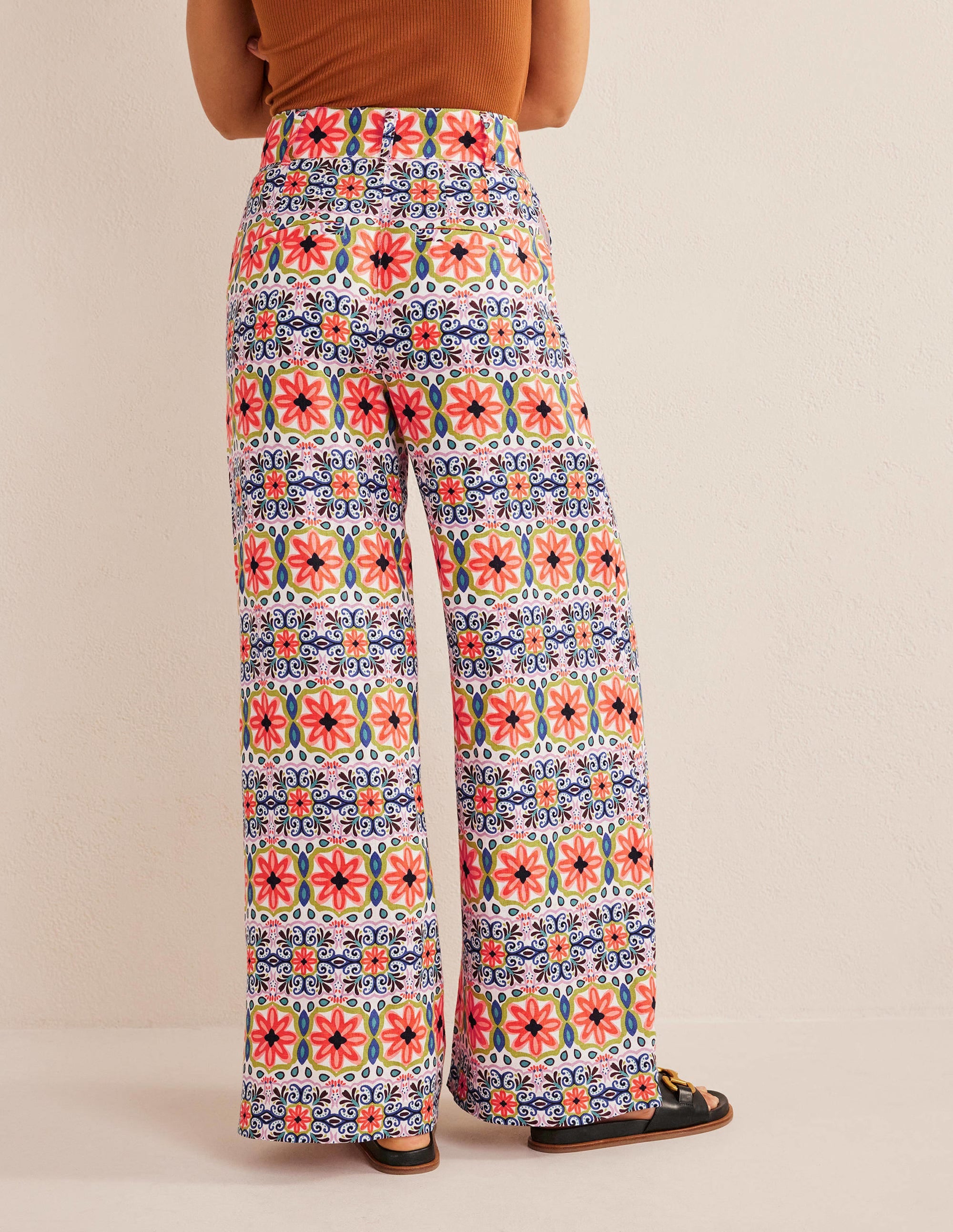 Pantalon large imprimé en lin-Daim Vert Canard - Image 3