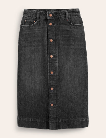 Gerader Midirock aus Denim-Schwarz