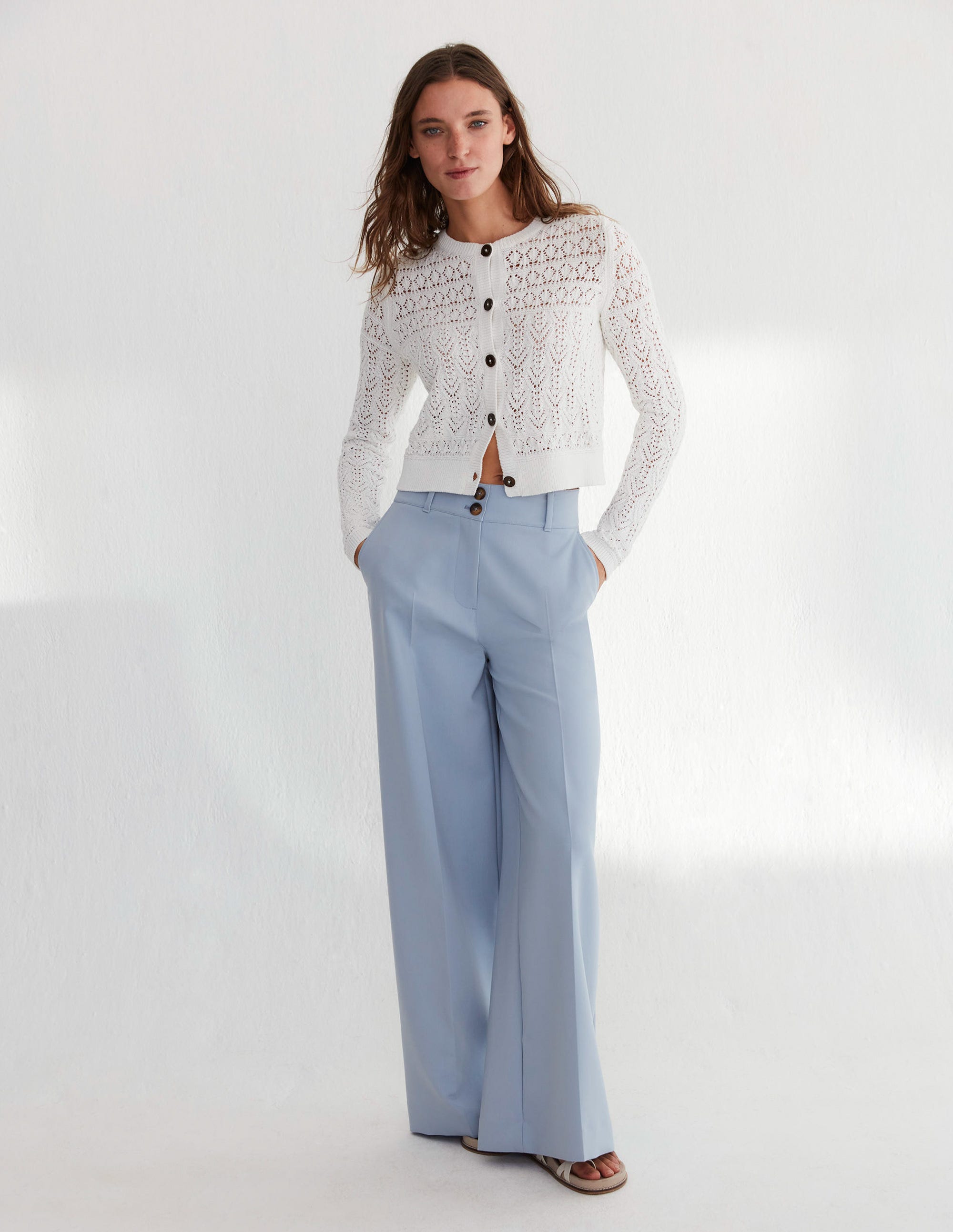 High Rise Wide Leg Trousers-Blue Blizzard - Image 6