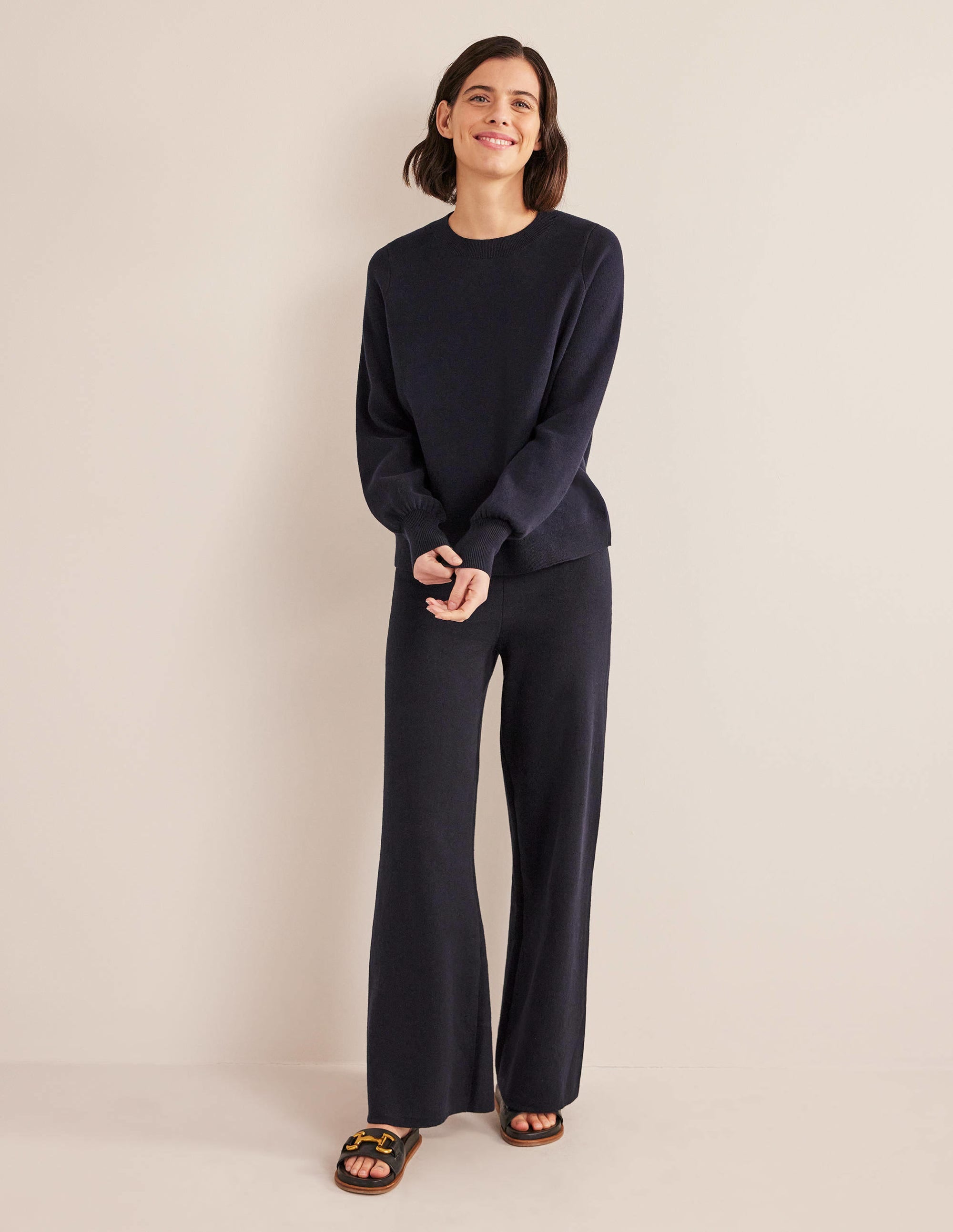 Pantalon large en maille-Bleu marine - Image 1