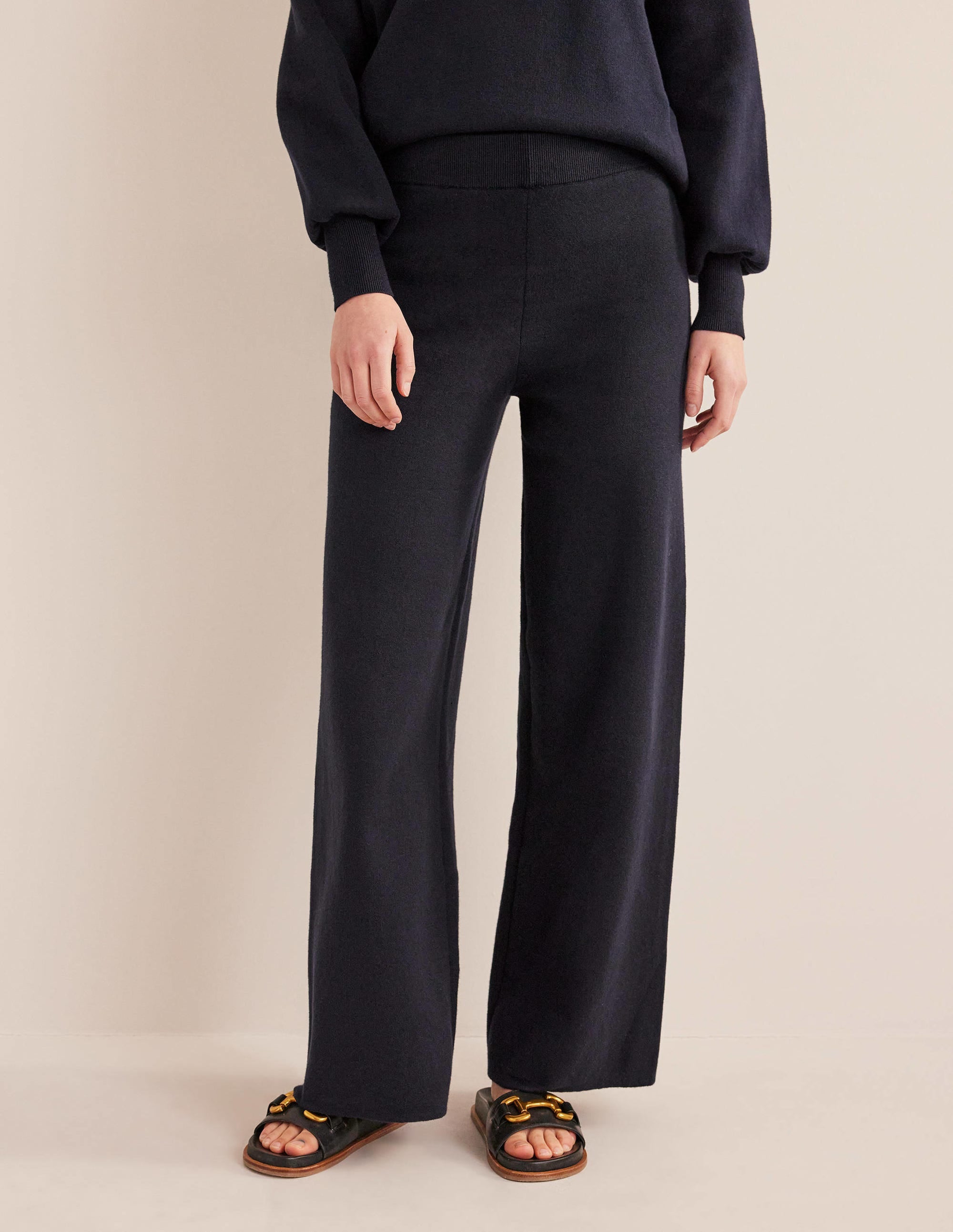 Pantalon large en maille-Bleu marine - Image 4