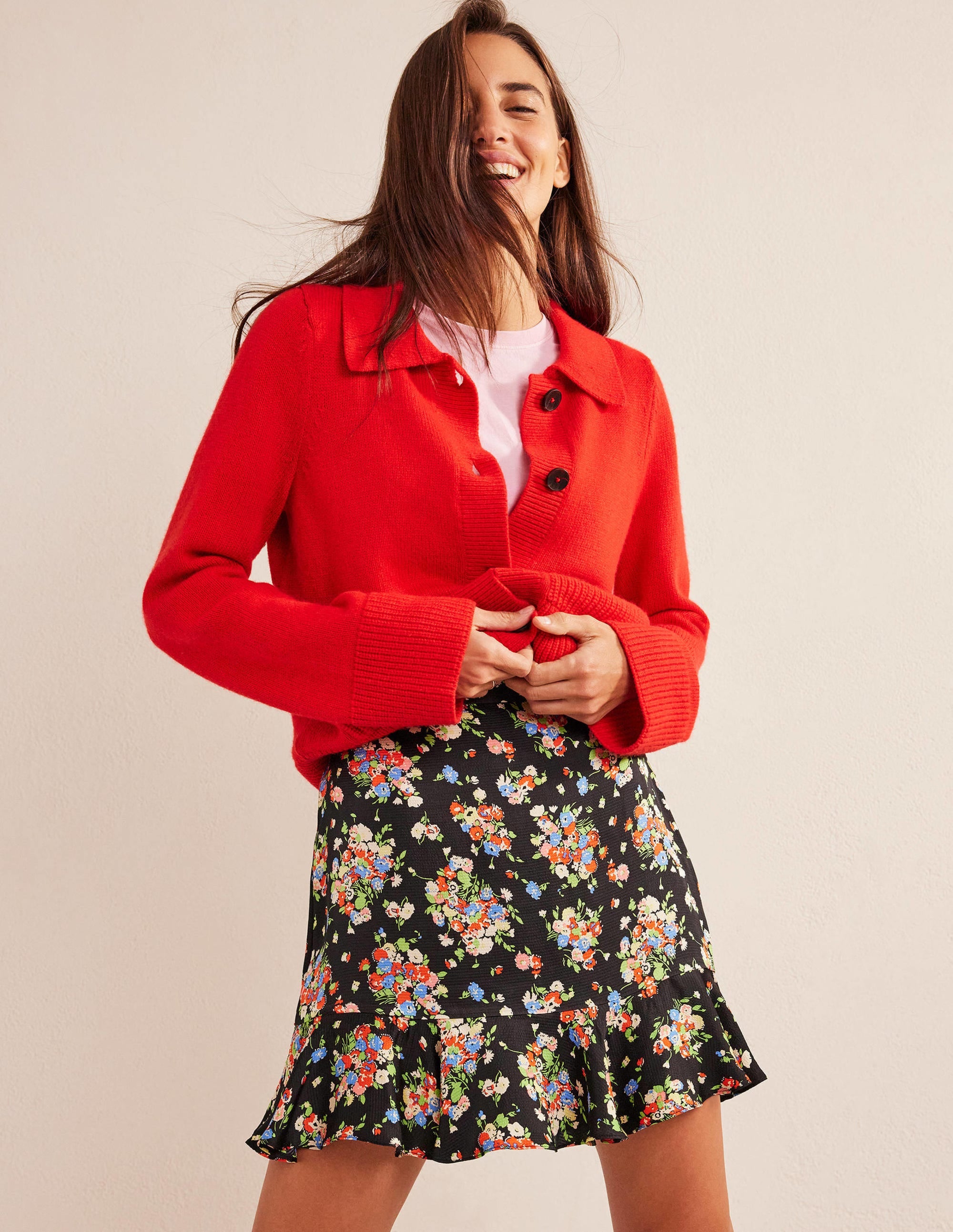 Satin Ruffle Mini Skirt-Black Wild Cluster - Image 1