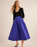 Taffeta Pull-on Midi Skirt-Blue Herron