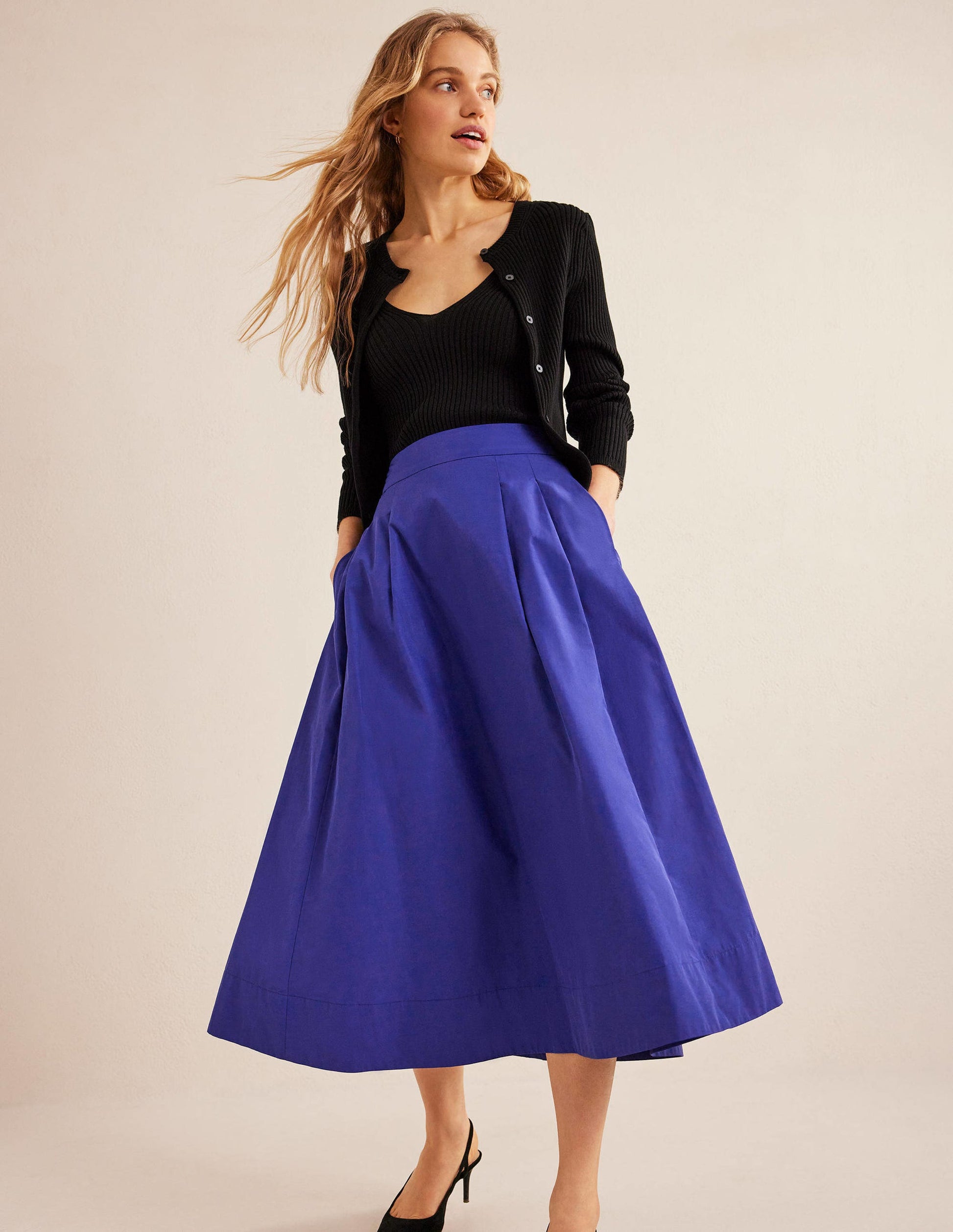 Taffeta Pull-on Midi Skirt-Blue Herron-1