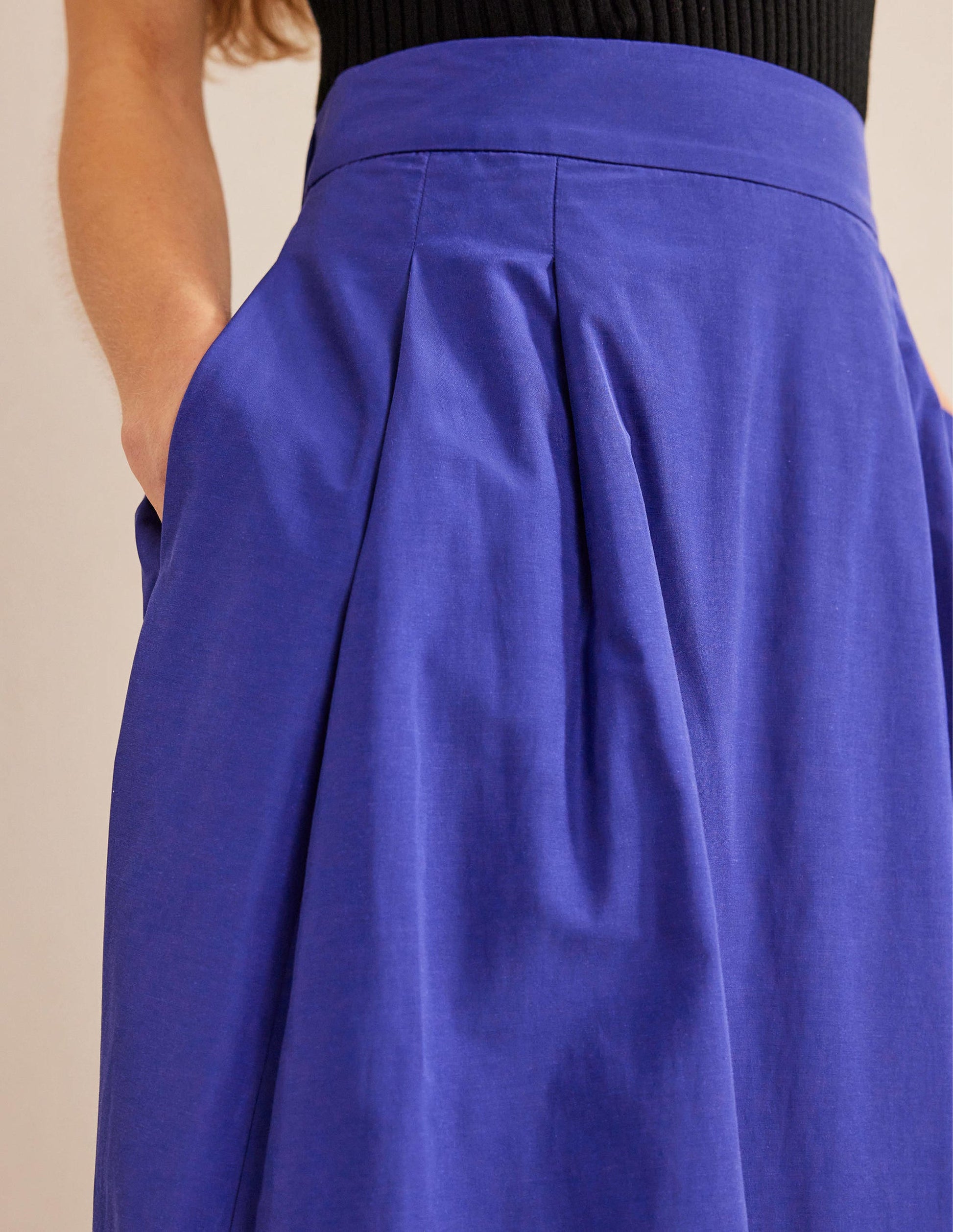 Taffeta Pull-on Midi Skirt-Blue Herron-2