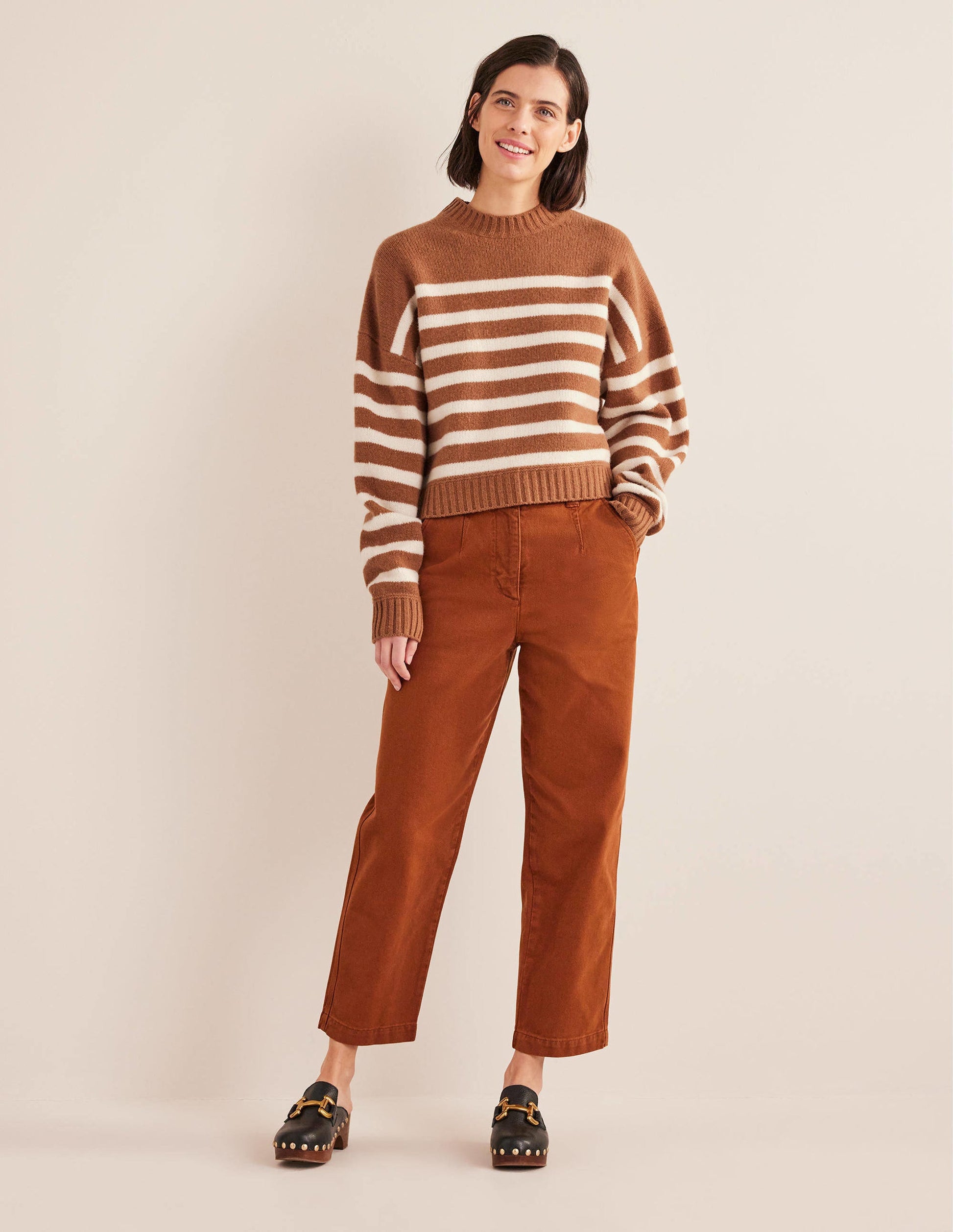 Casual Tapered Cotton Trousers-Cognac-1