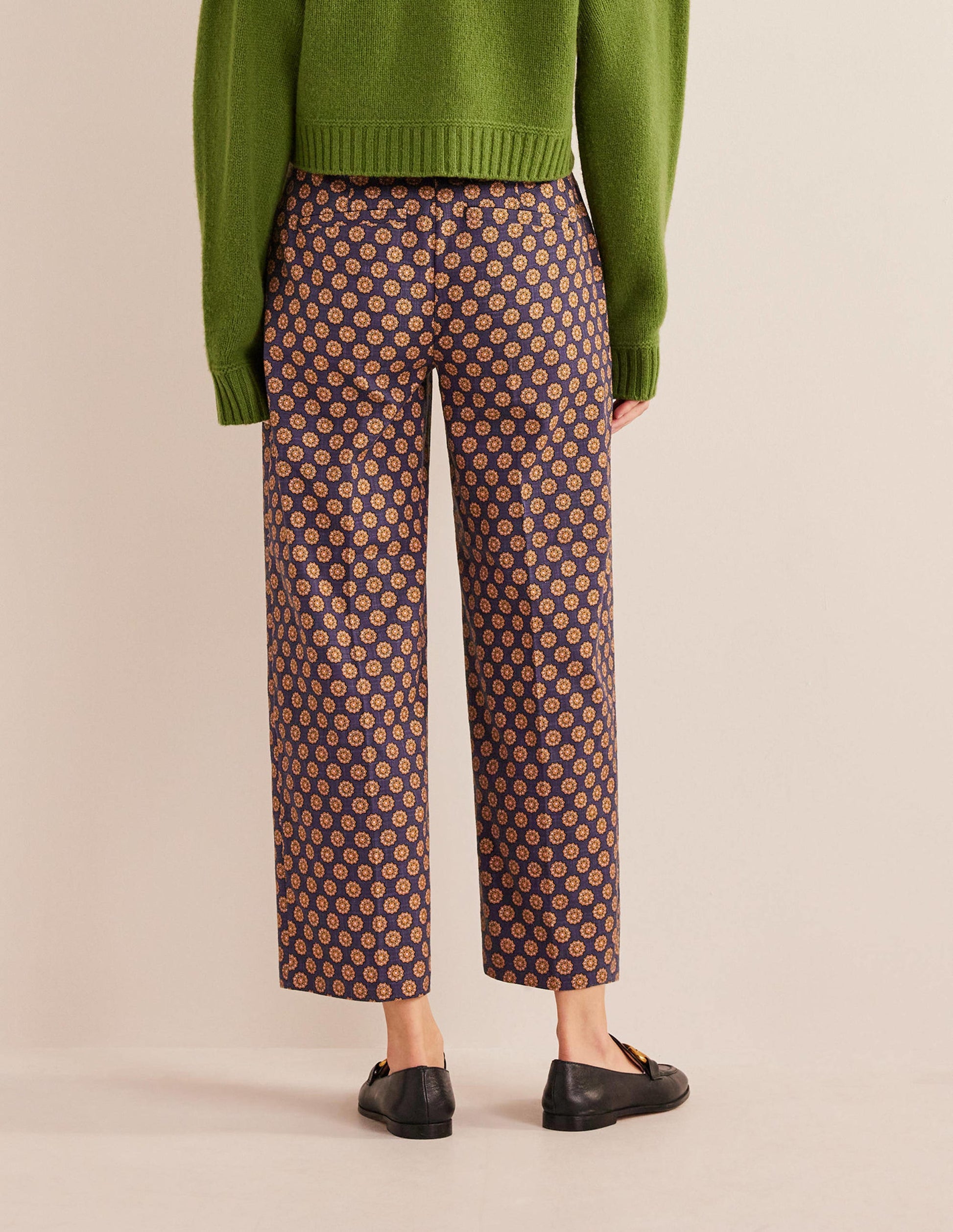 Pantalon imprimé droit-Bleu marine, motif Sunflower Geo-3