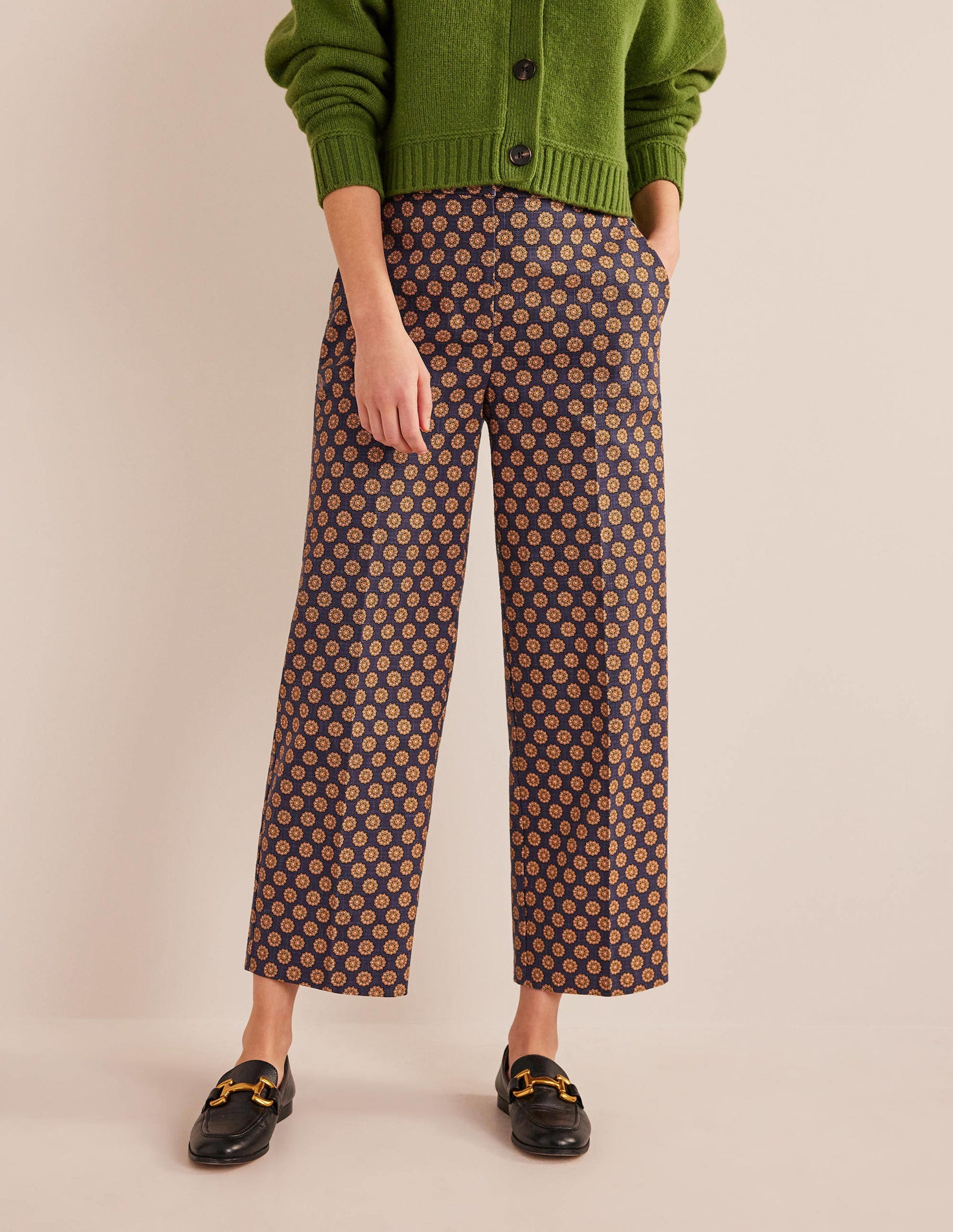 Pantalon imprimé droit-Bleu marine, motif Sunflower Geo-4