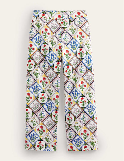 Gemusterte Hose mit geradem Bein-Naturweiß, Wilde Glockenblumen