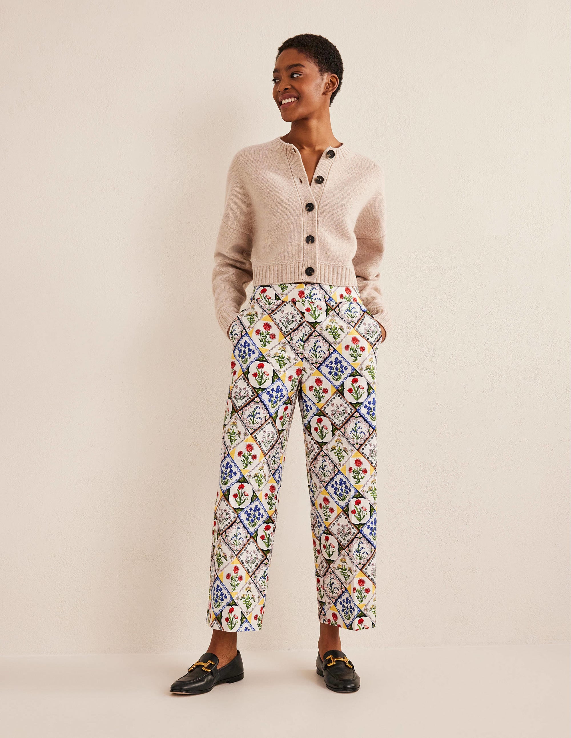 Pantalon imprimé droit-Ivoire, motif Wild Bluebell - Image 1