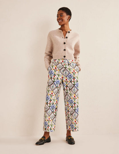 Gemusterte Hose mit geradem Bein-Naturweiß, Wilde Glockenblumen