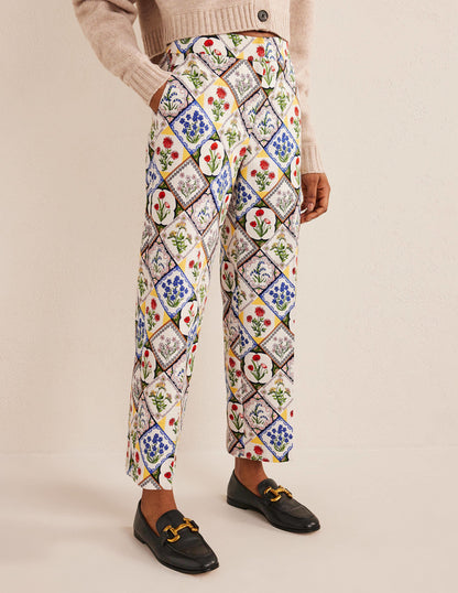 Gemusterte Hose mit geradem Bein-Naturweiß, Wilde Glockenblumen