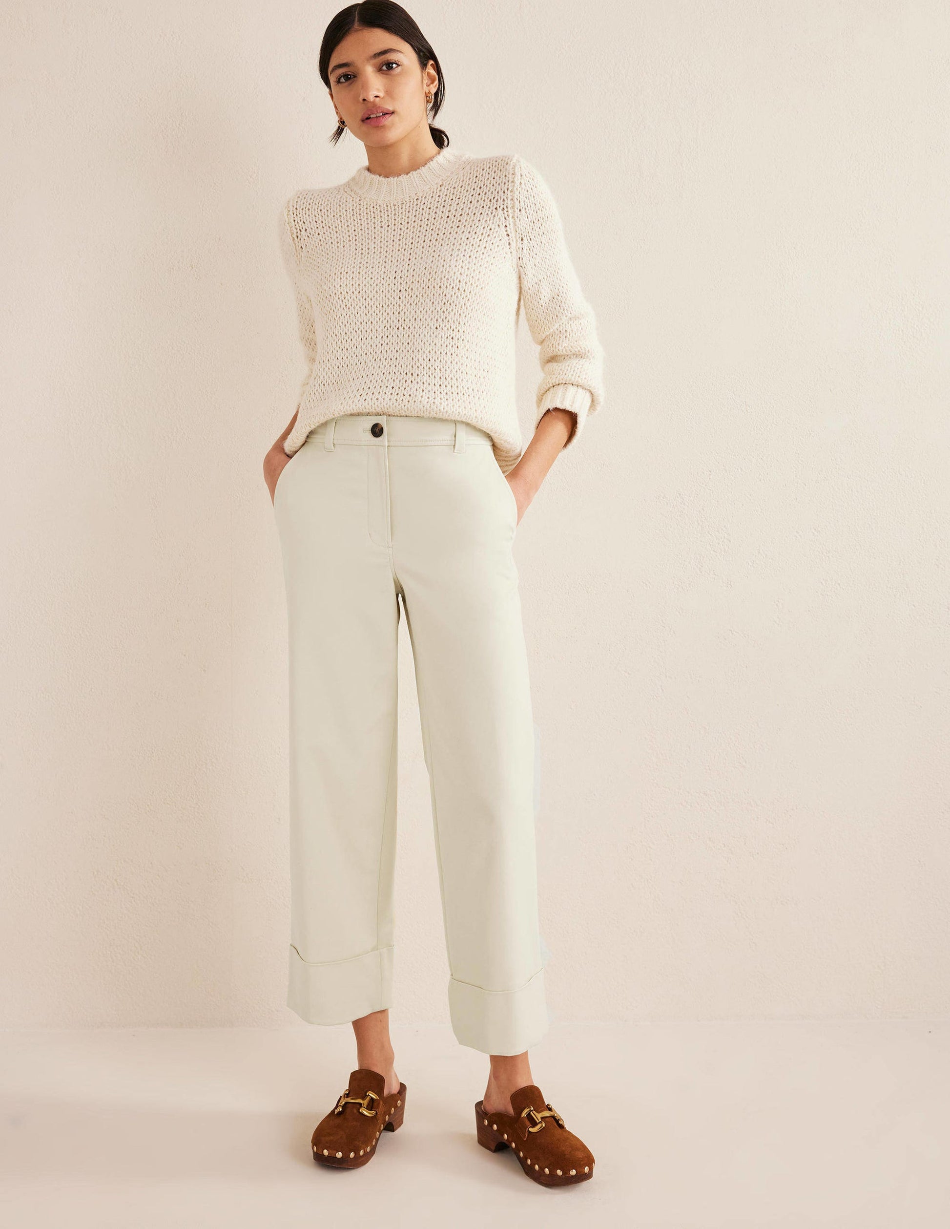 Tailored Turn Up Trousers-Pistachio Shell-1