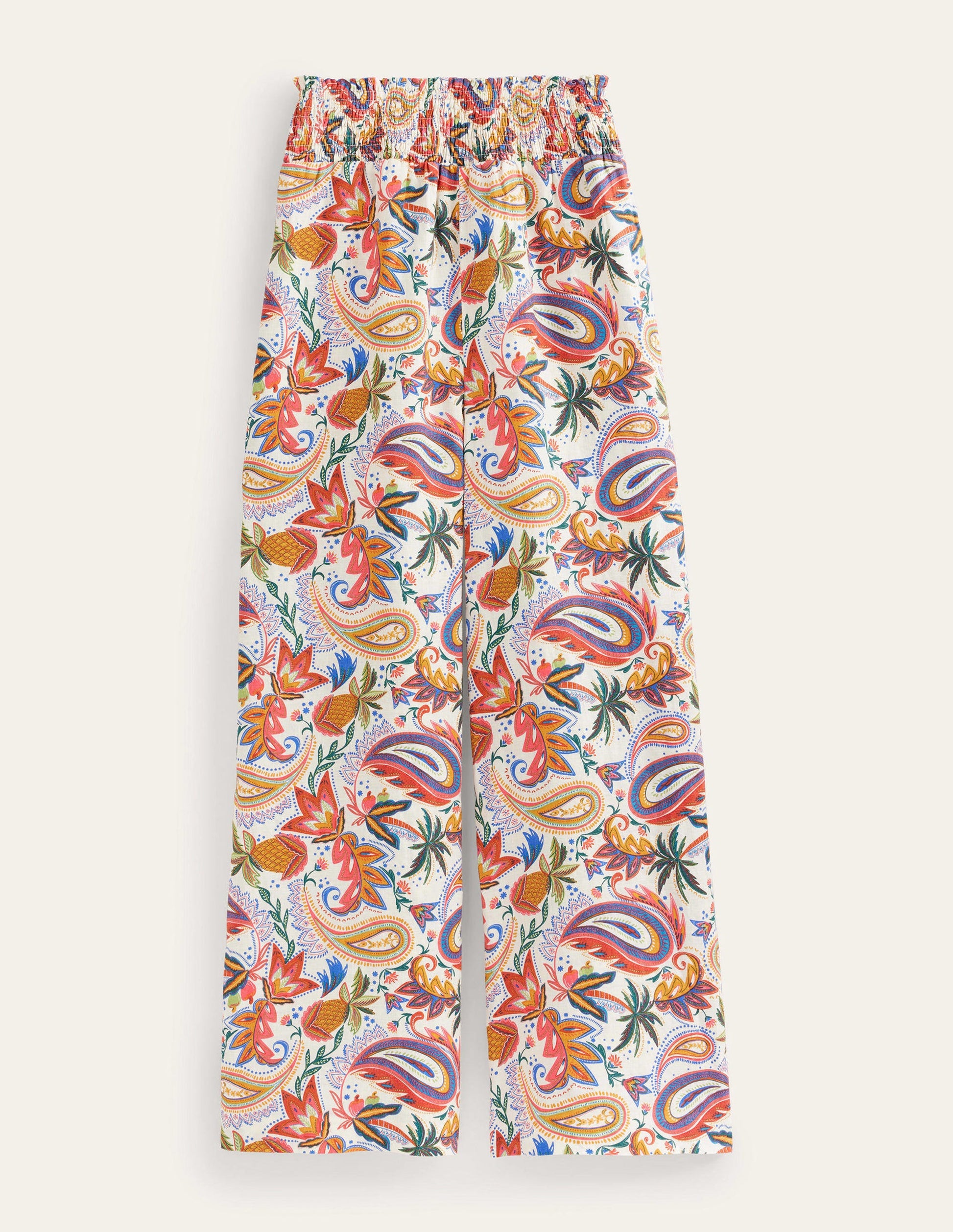 Linen Shirred Waist Trousers-Multi, Paradise Paisley-2