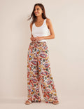 Linen Shirred Waist Trousers-Multi, Paradise Paisley