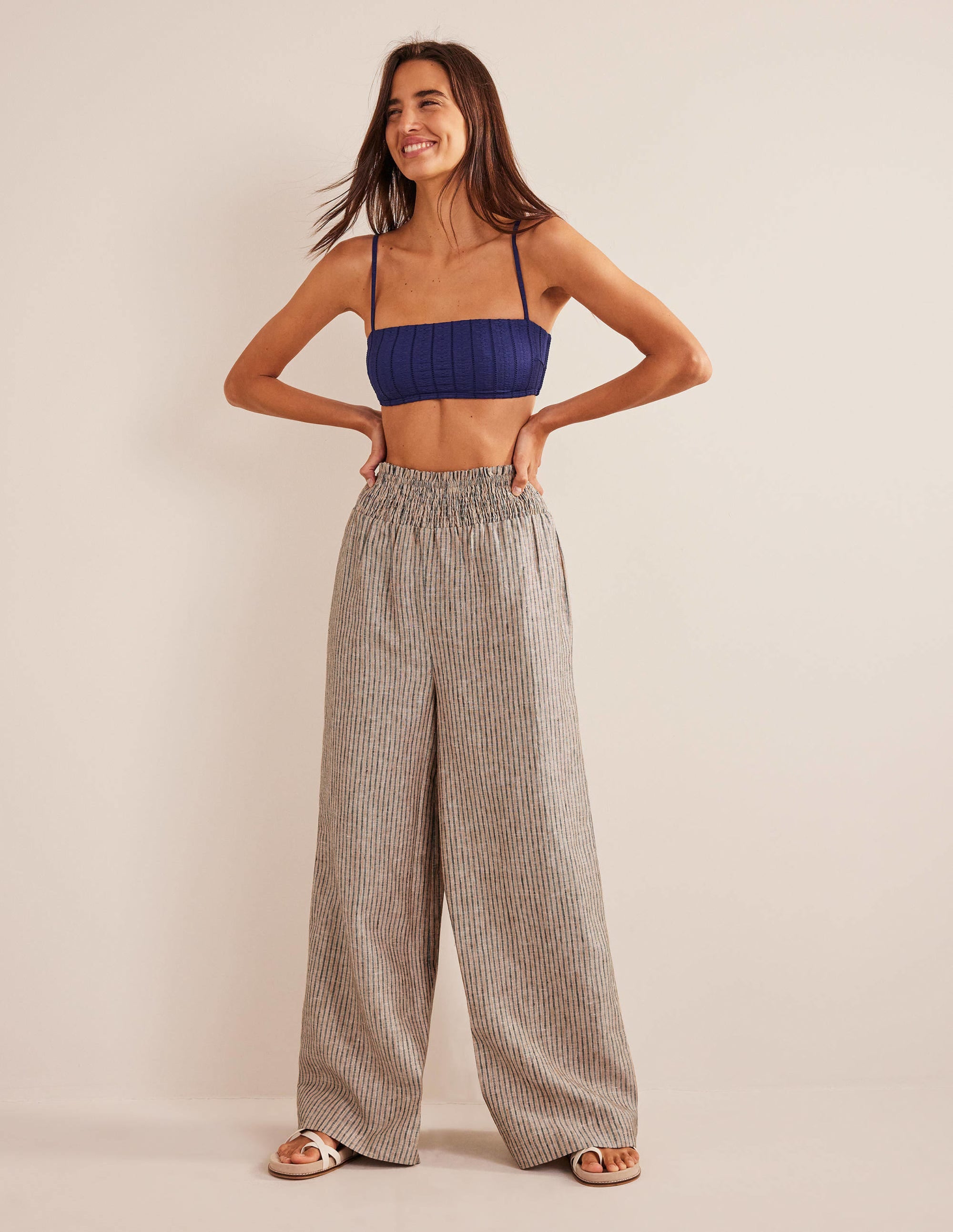 Leinenhose mit geraffter Taille-Lurex-Streifen - Image 1