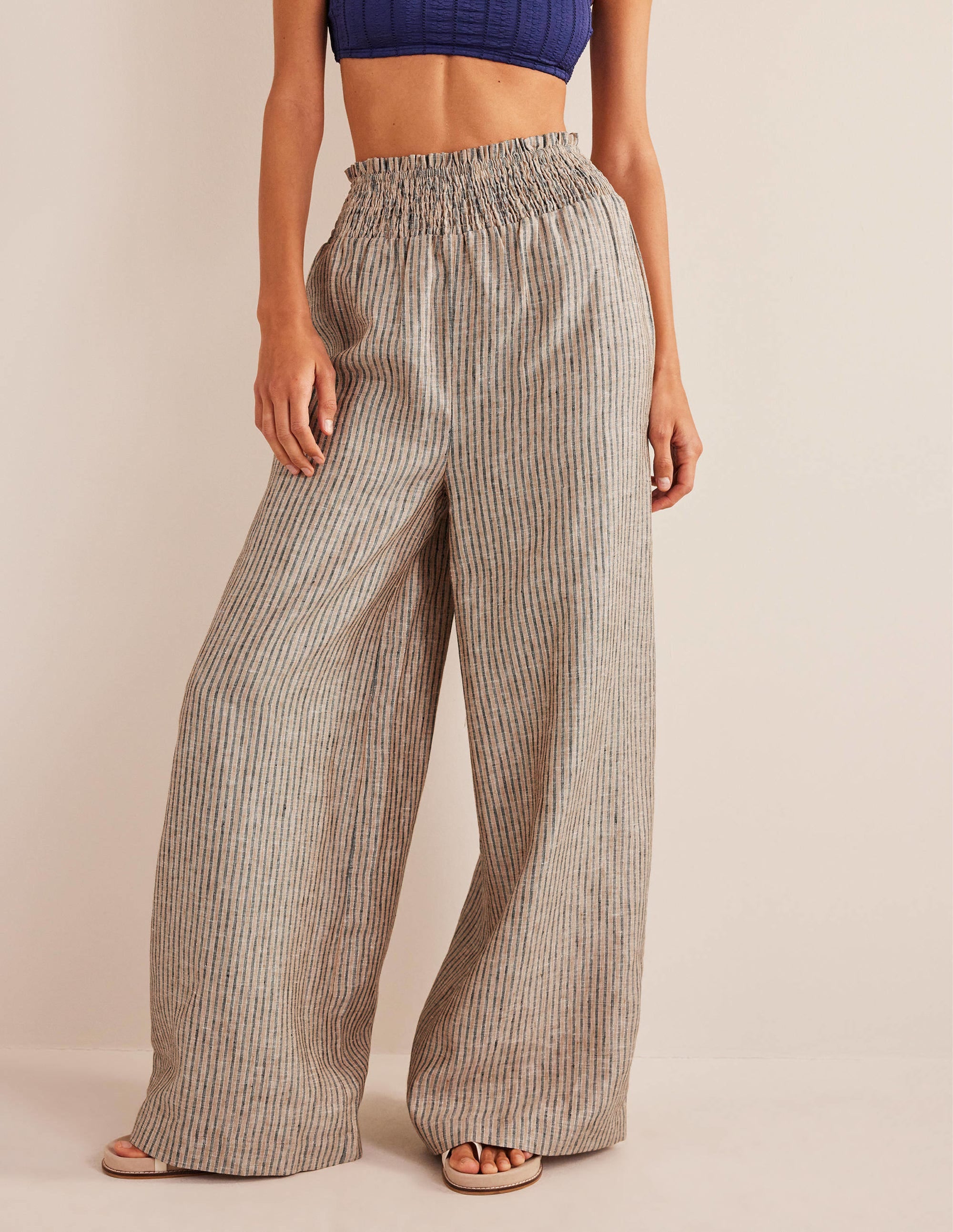 Leinenhose mit geraffter Taille-Lurex-Streifen - Image 4