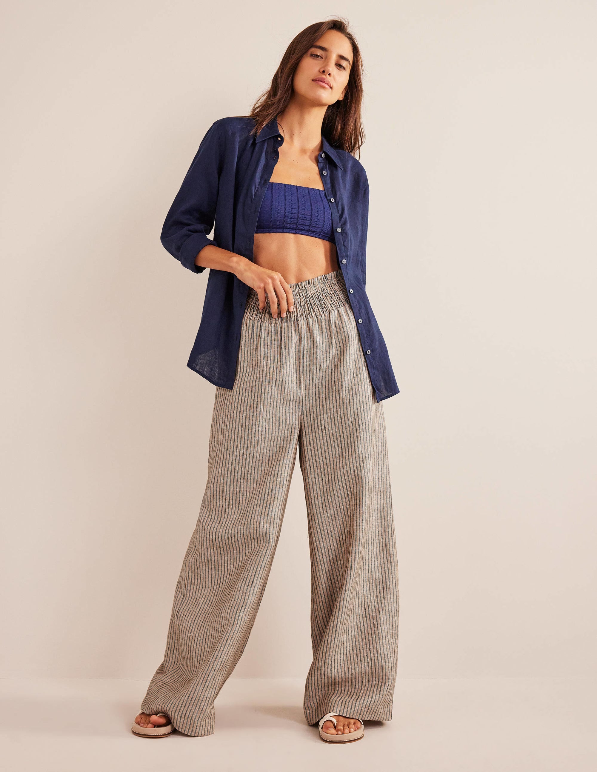 Leinenhose mit geraffter Taille-Lurex-Streifen - Image 5