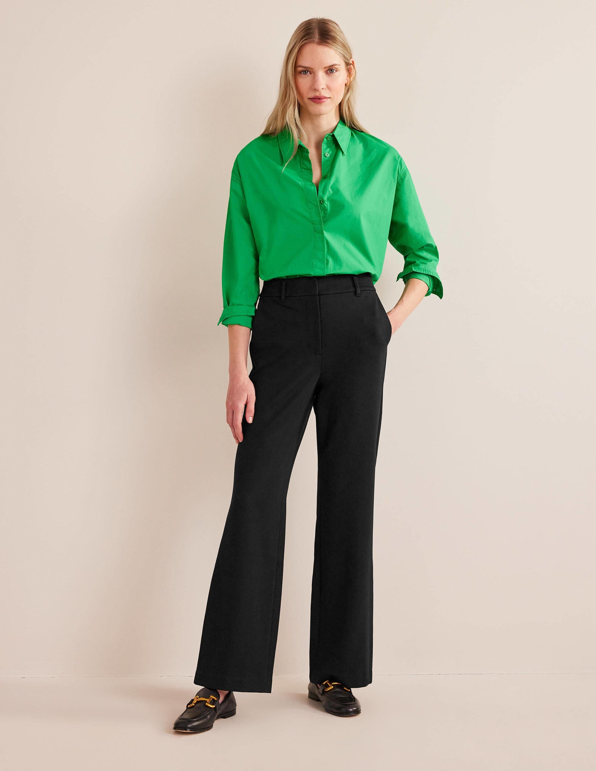 Pantalon évasé en point de Rome-Noir - Image 1