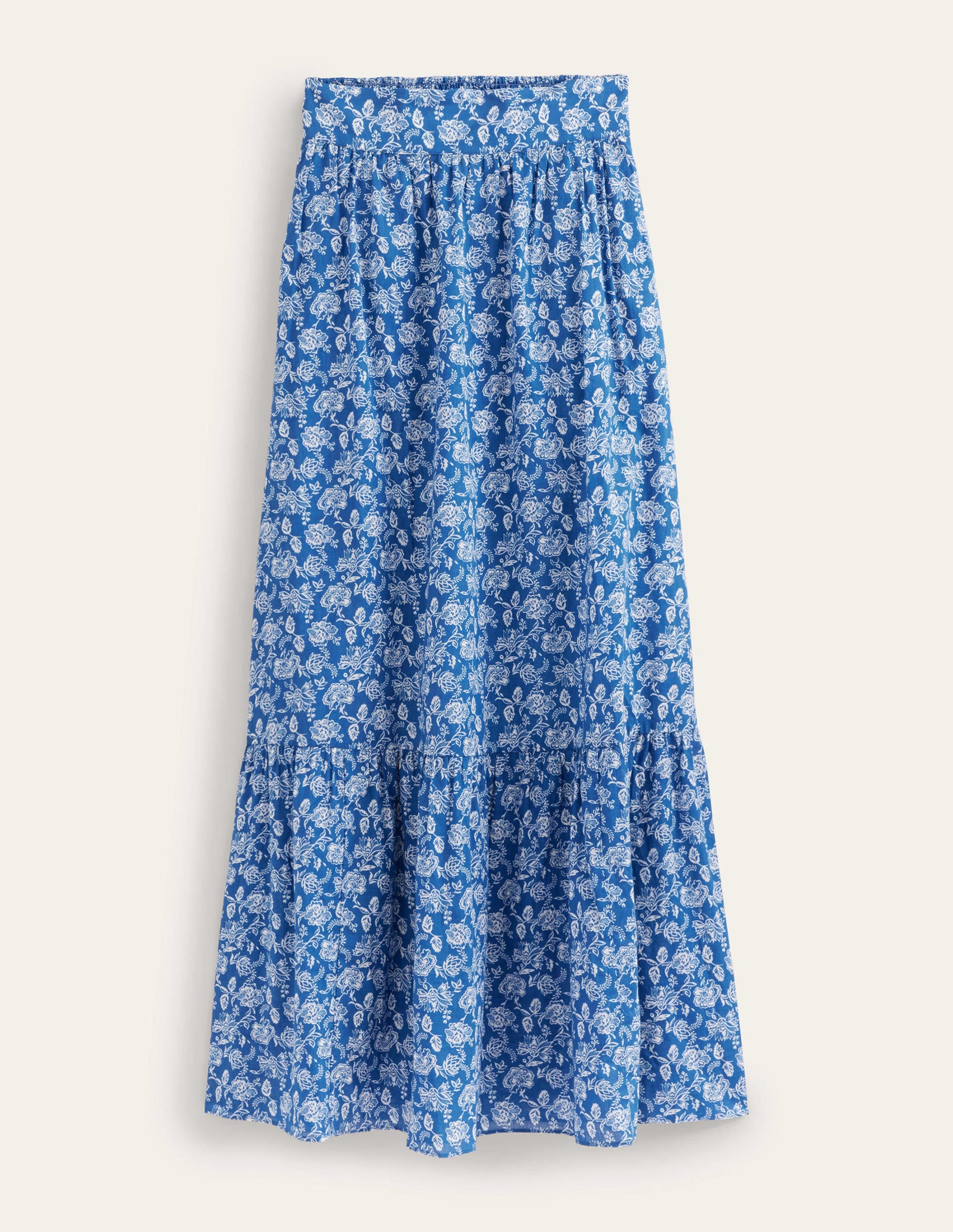 Gestufter Maxirock aus Baumwolle-Klassisches Blau, Lineares Blumenmuster - Image 5