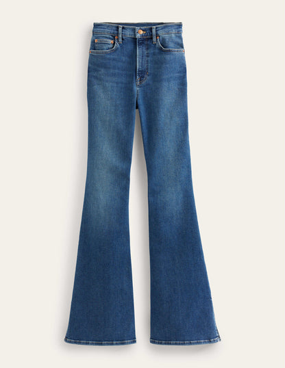 Bootcut-Jeans mit Schlitz und hoher Taille-Indigoblau