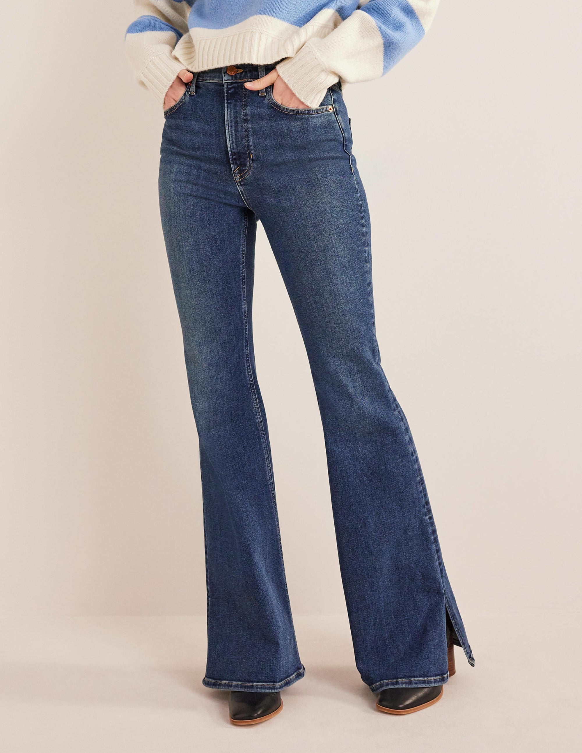 High Rise Split Flare Jeans-Indigo - Image 4