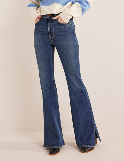 Bootcut-Jeans mit Schlitz und hoher Taille-Indigoblau