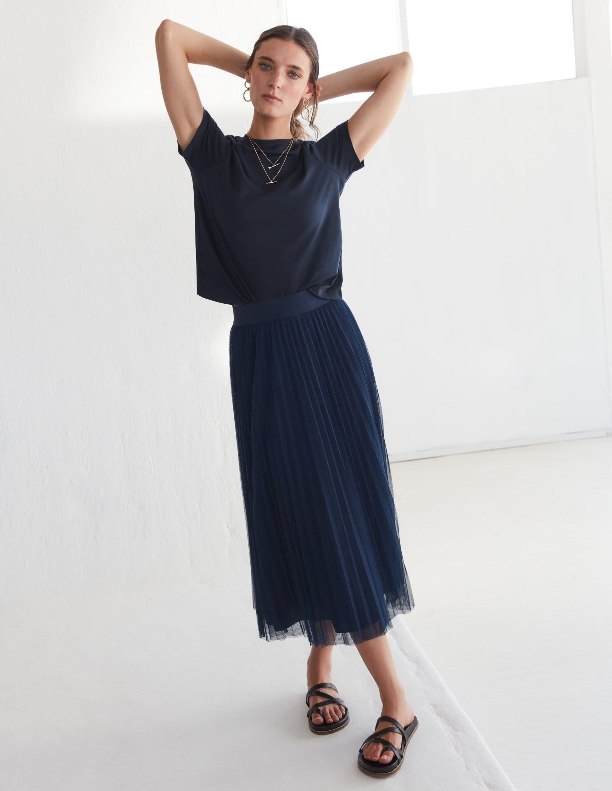 Jupe en tulle plissé-Bleu marine-5
