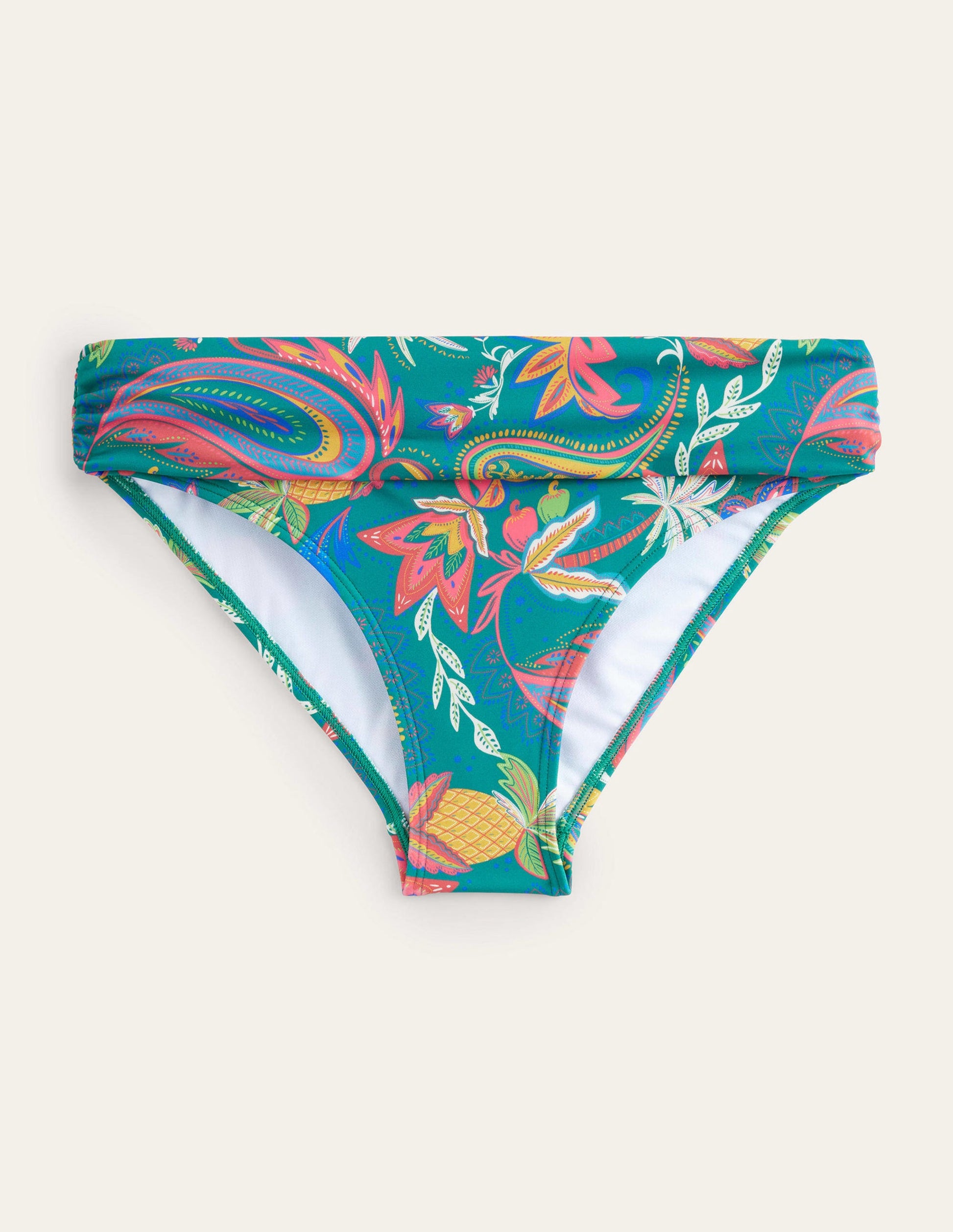 Klassische Bikinihose mit umgeschlagenem Bund-Smaragdgrün, Paradies-Paisleymuster-5