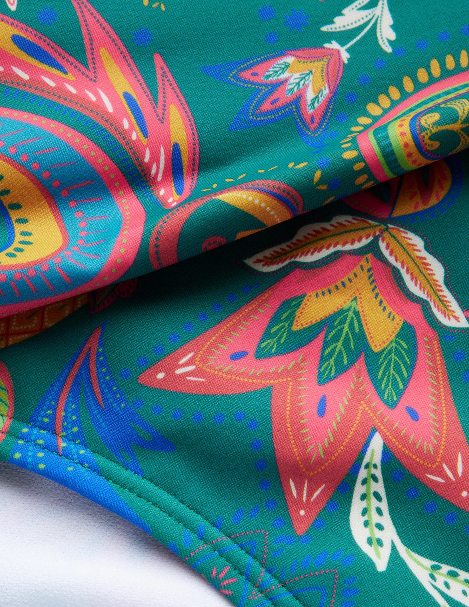 Klassische Bikinihose mit umgeschlagenem Bund-Smaragdgrün, Paradies-Paisleymuster-6