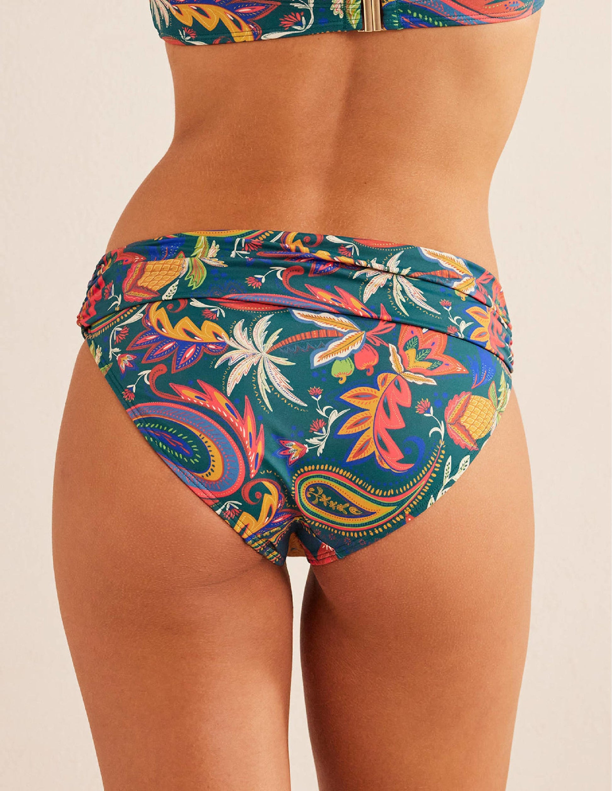 Klassische Bikinihose mit umgeschlagenem Bund-Smaragdgrün, Paradies-Paisleymuster-3