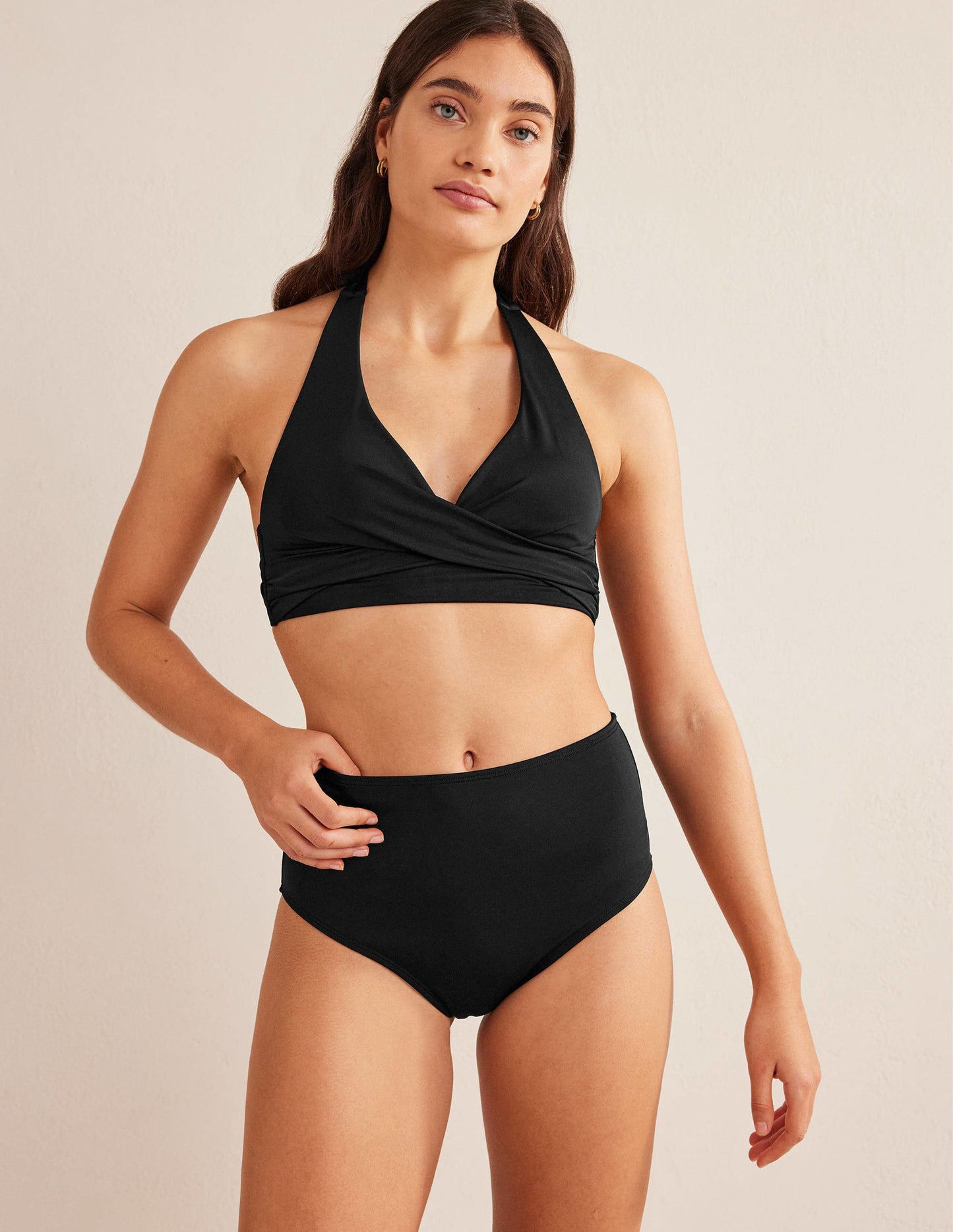 Bikinihose mit hohem Bund-Schwarz