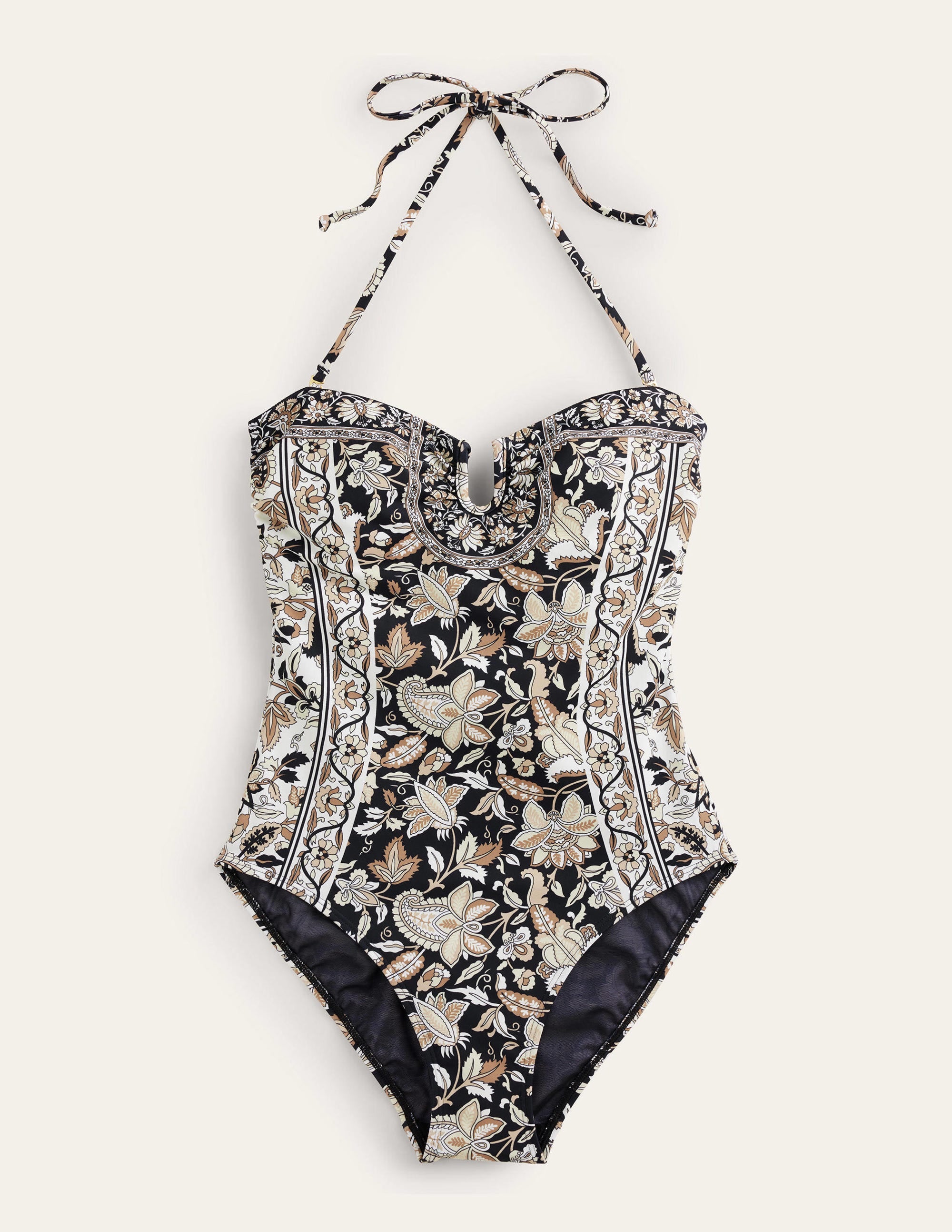 Maillot de bain avec détail en U-Noir, motif Paisley Vine - Image 5