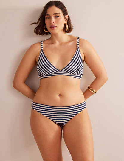 Arezzo V-neck Bikini Top-Navy, Ivory Texture Stripe