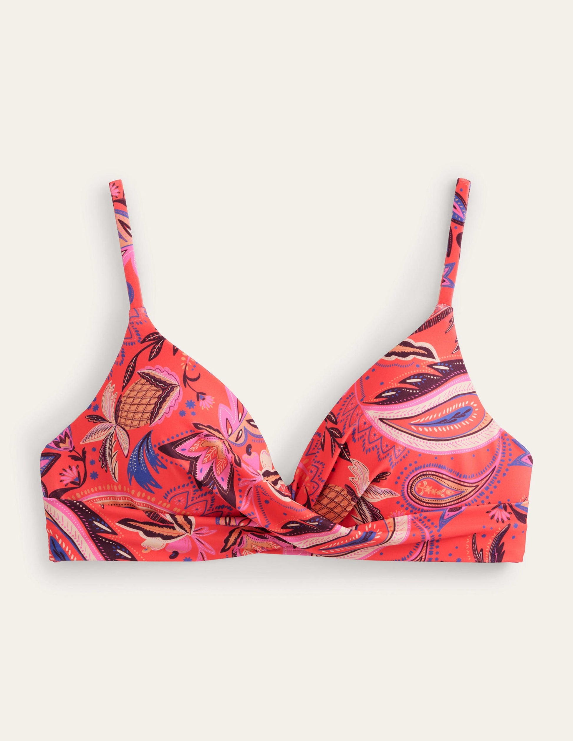 Capri Bikinioberteil mit Körbchen-Korallenrot, Paradies-Paisleymuster-5