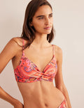 Capri Bikinioberteil mit Körbchen-Korallenrot, Paradies-Paisleymuster