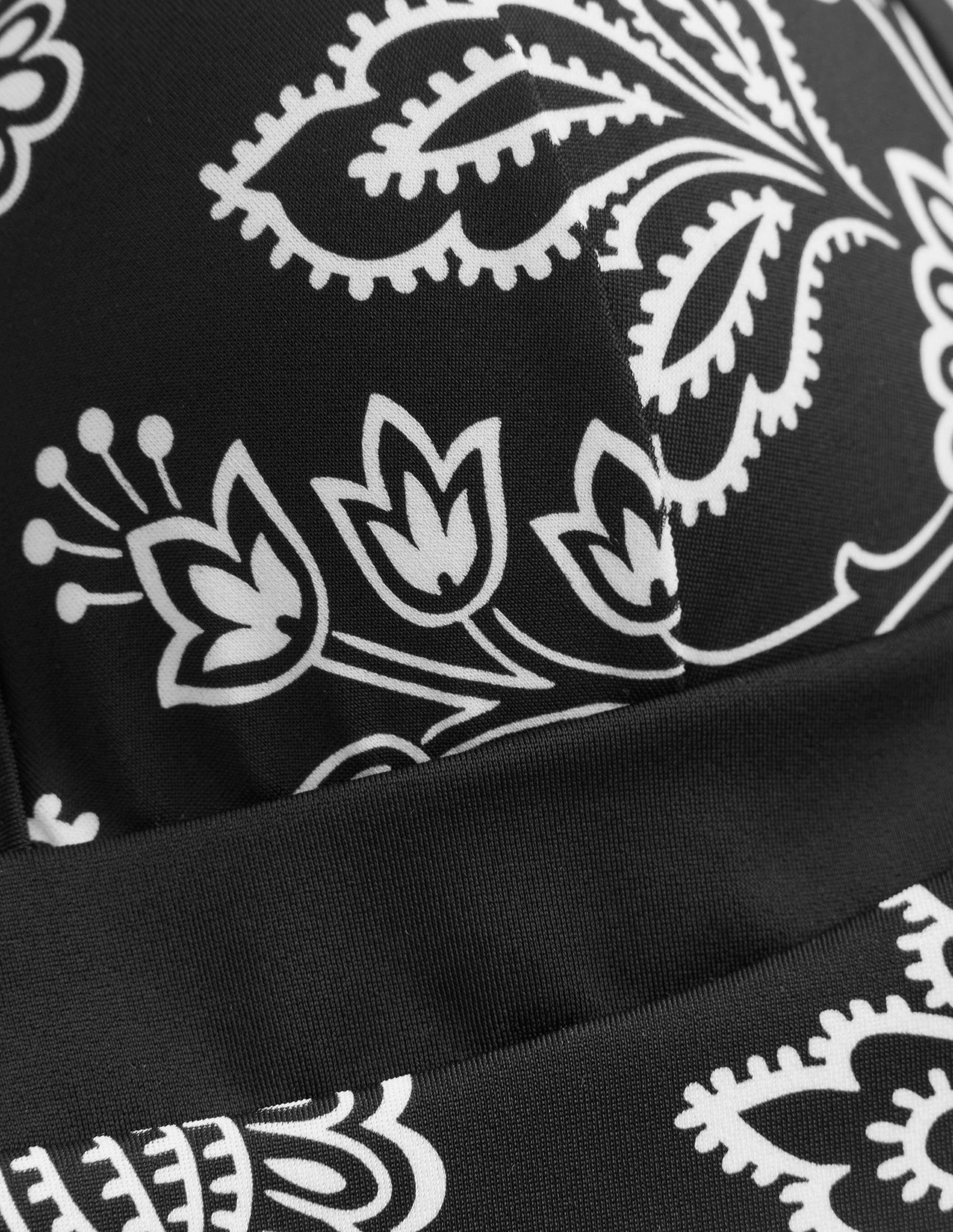 Maillot de bain triangle à empiècement-Noir, motif floral blanc-6