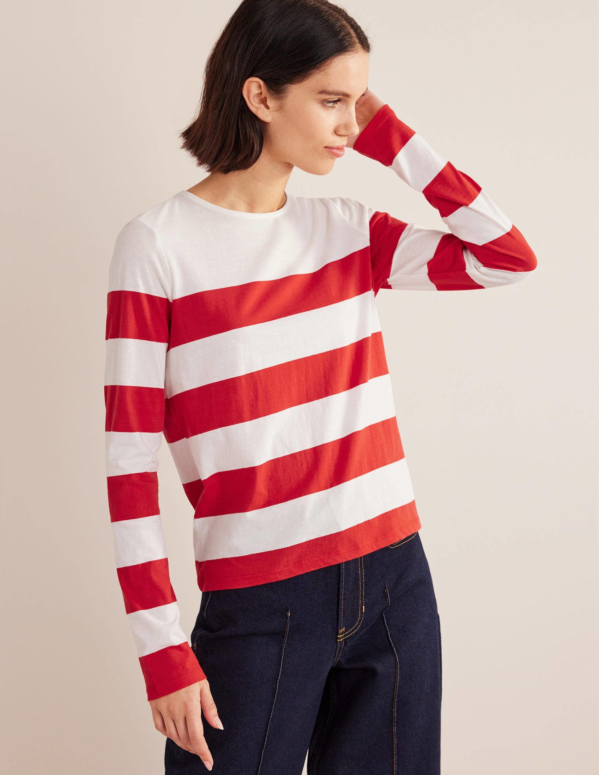 Bea Breton-Shirt mit langen Ärmeln-Rot/Naturweiß, Breite Streifen-1
