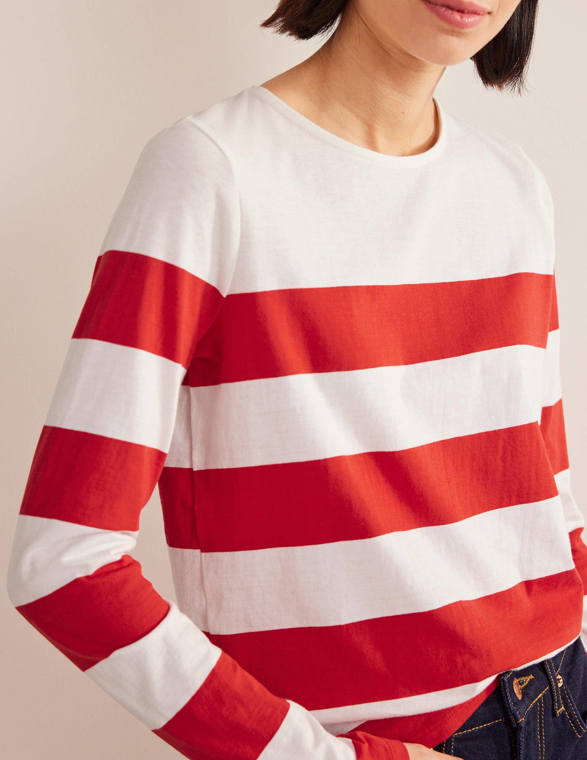 Bea Breton-Shirt mit langen Ärmeln-Rot/Naturweiß, Breite Streifen-2