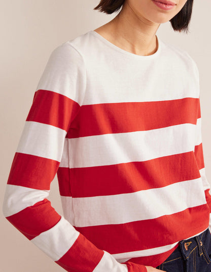 Bea Breton-Shirt mit langen Ärmeln-Rot/Naturweiß, Breite Streifen-2