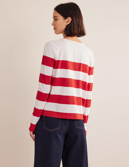 Bea Breton-Shirt mit langen Ärmeln-Rot/Naturweiß, Breite Streifen-3