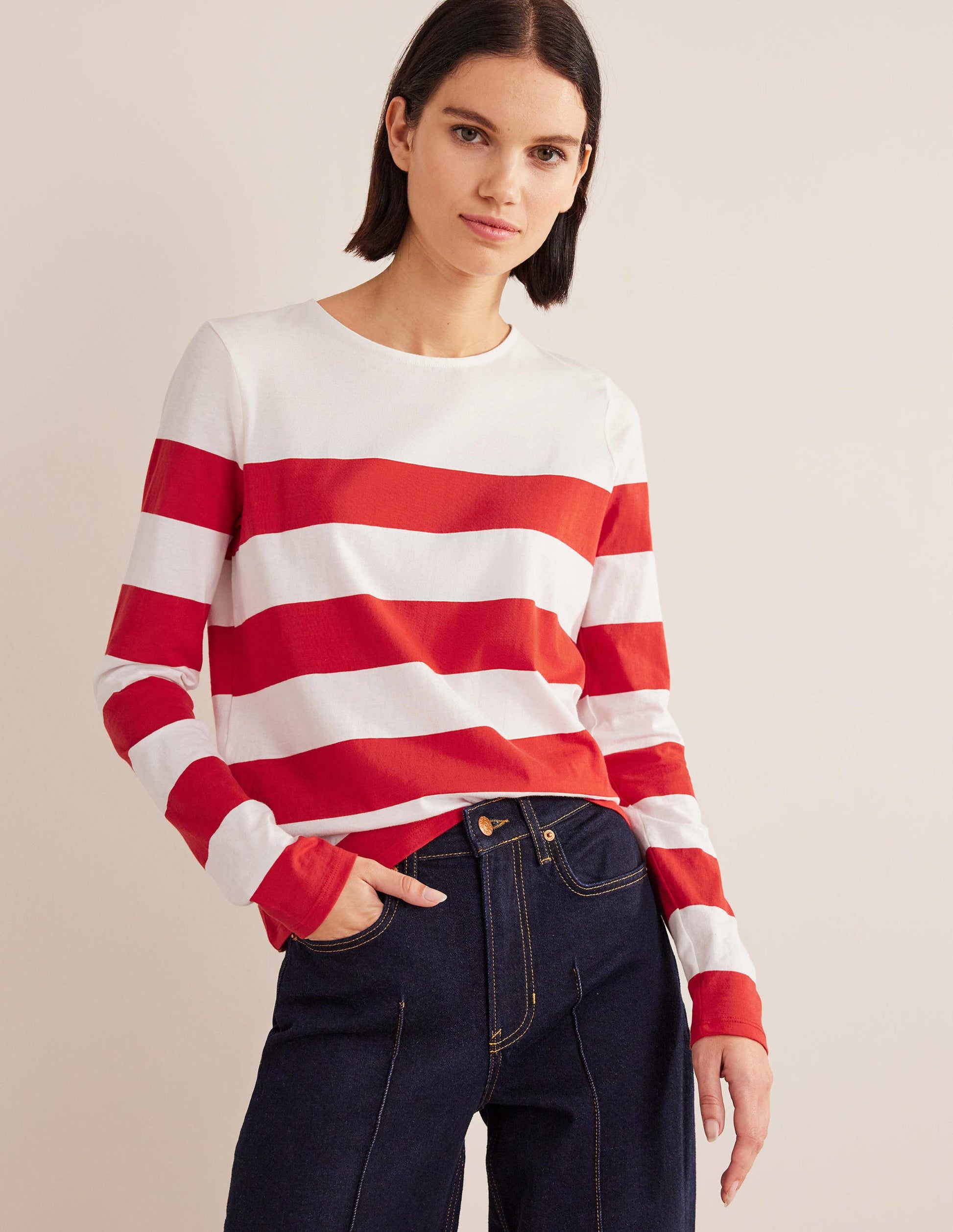 Bea Breton-Shirt mit langen Ärmeln-Rot/Naturweiß, Breite Streifen-4