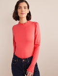 Supersoft Frill Detail Top-Coral