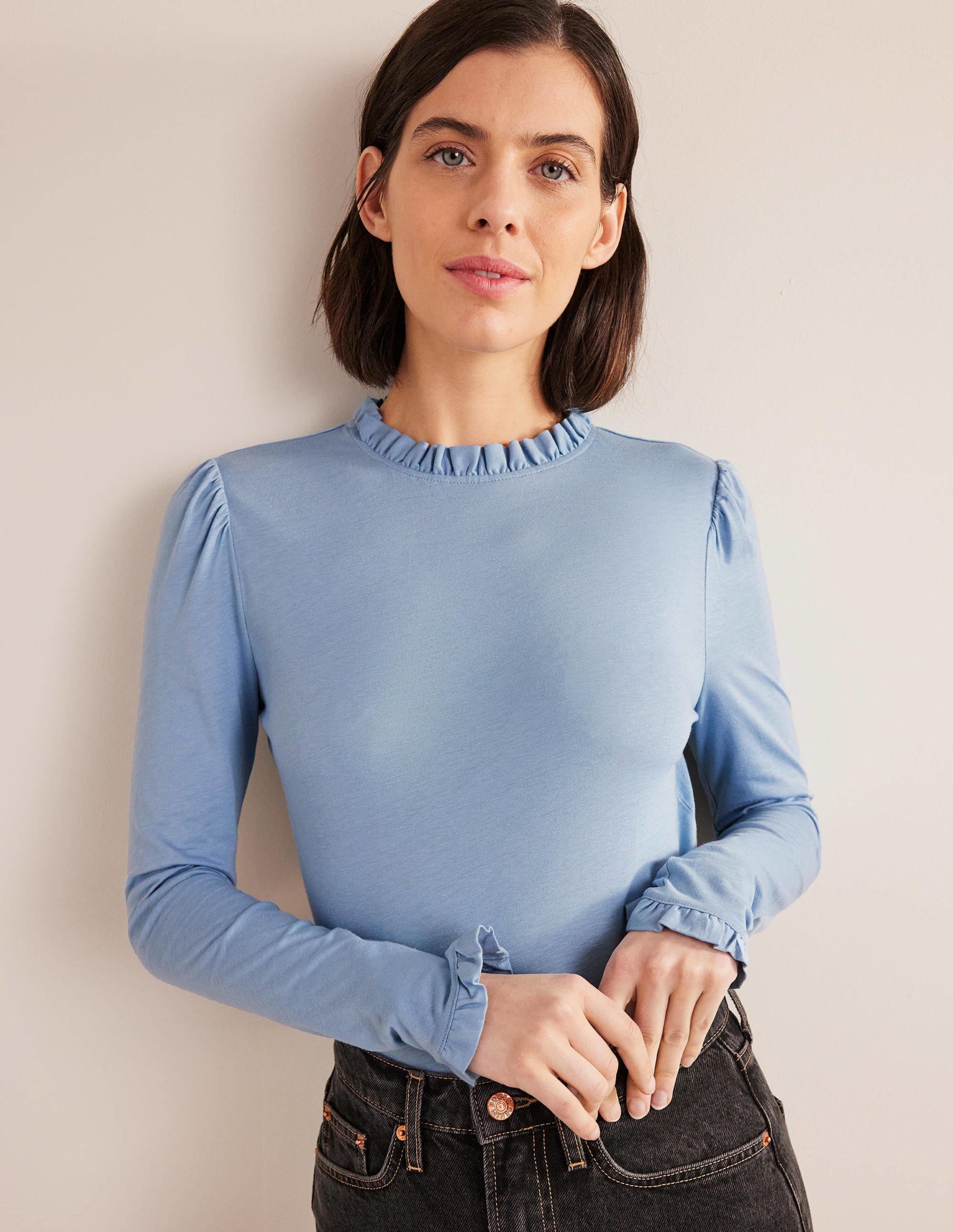 Supersoft Frill Detail Top-Delph Blue - Image 4