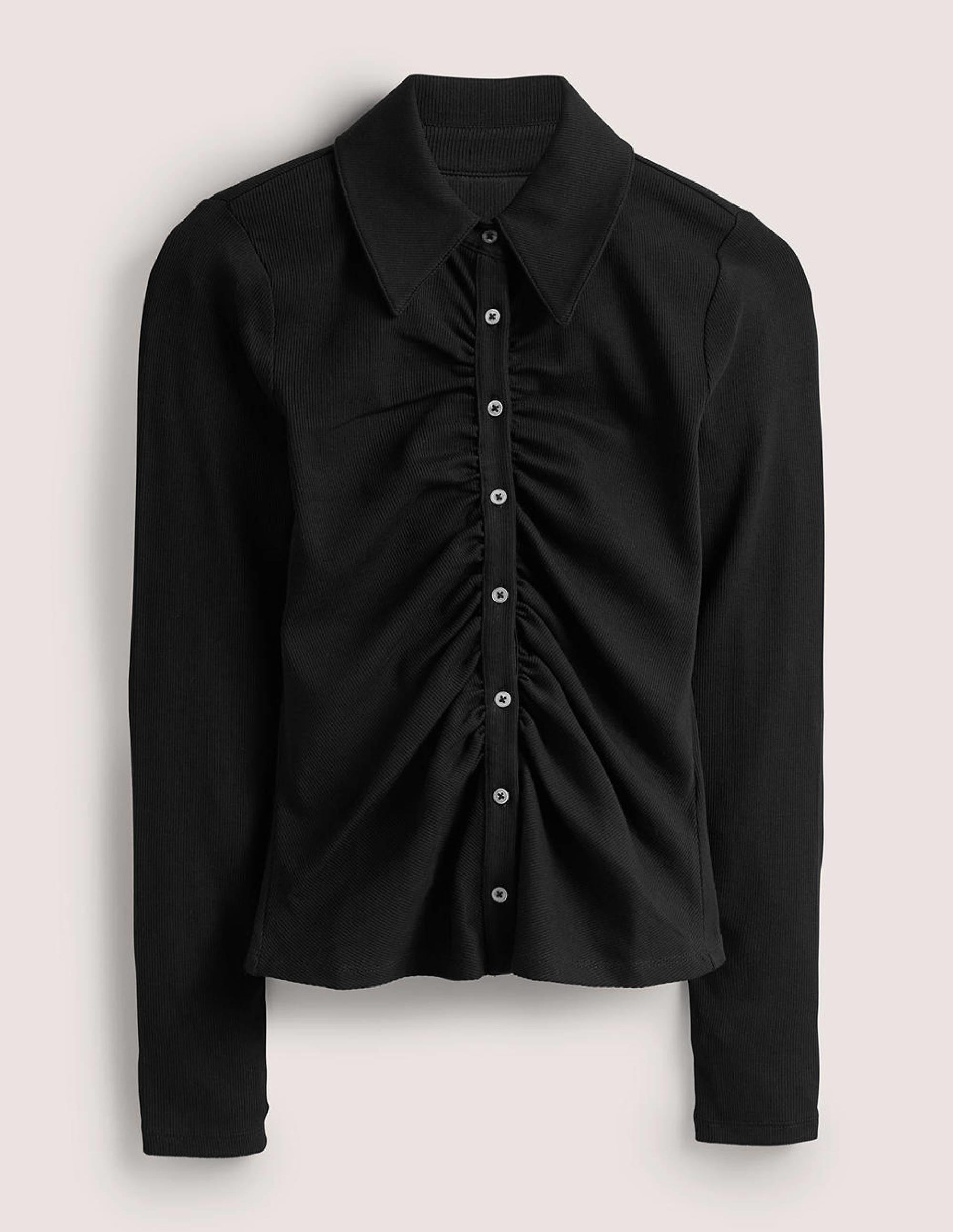 Vorne gerafftes Jerseyhemd-Schwarz - Image 7