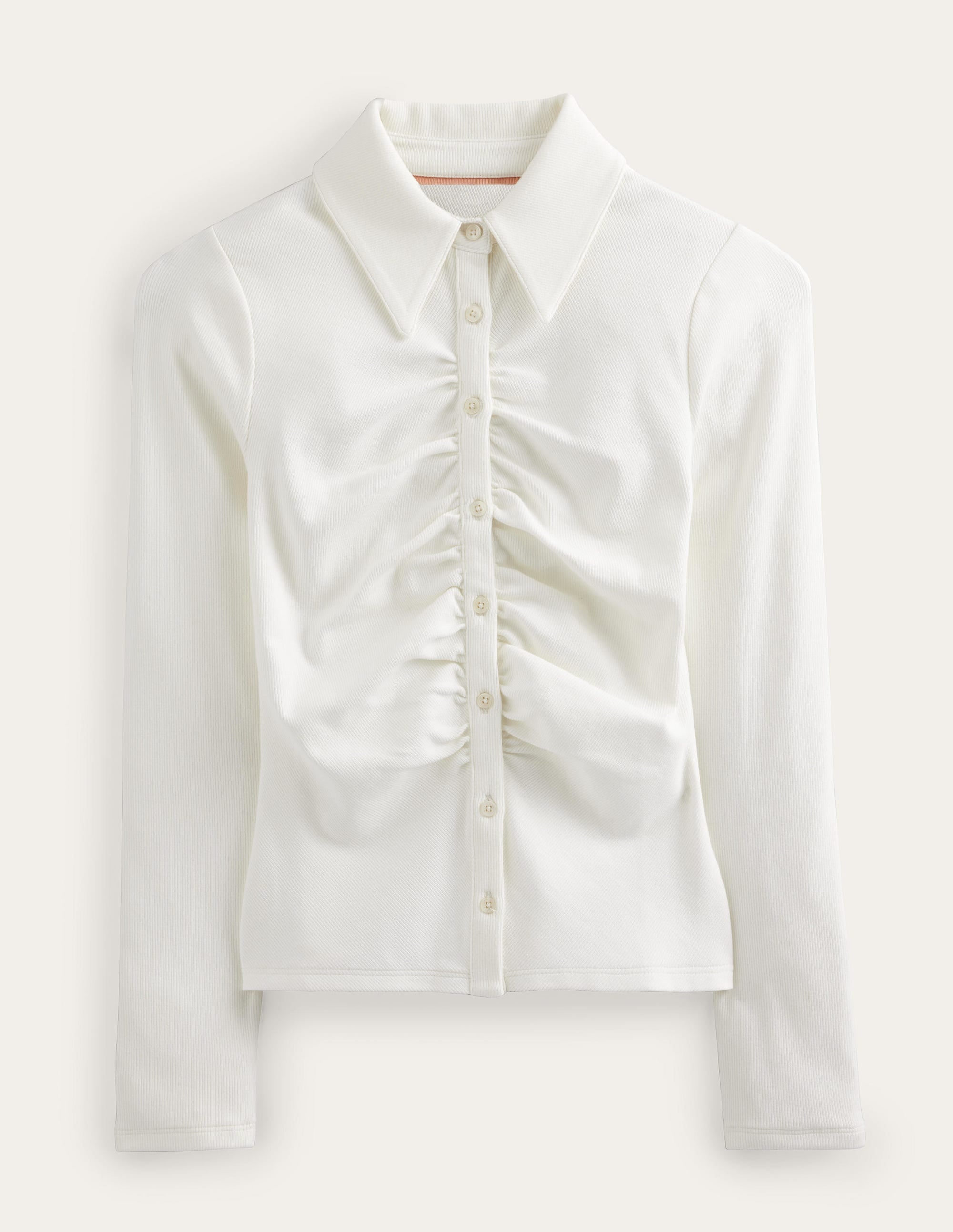 Chemise en jersey froncée sur le devant-Ivoire - Image 5