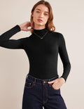 Jersey High Neck Top-Black
